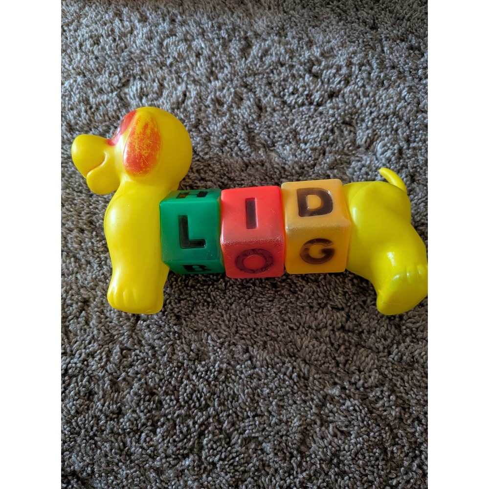 Vintage 1970s Pre-School‎ Take-A-Part Spelling Dog Toy Yellow Dachshund Blocks